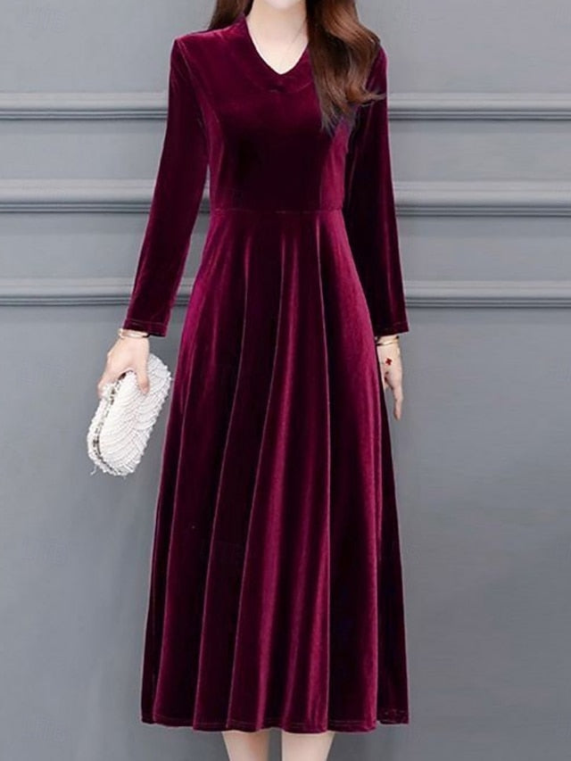 Women's Velvet Midi Dress A Line Dress Elegant Party
