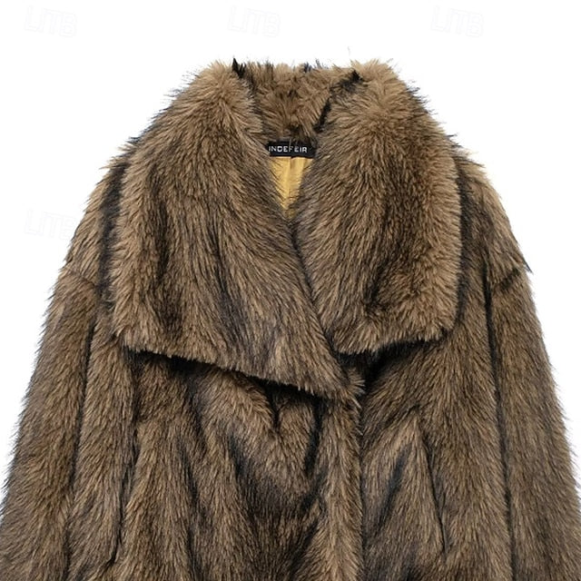 Comfortable Furs Women's Pocket Warm Coat Faux Fur