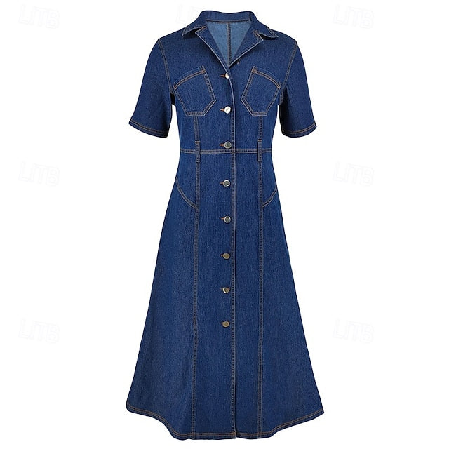 Women's Midi Dress Denim Dress Shirt Dress Casual Dress