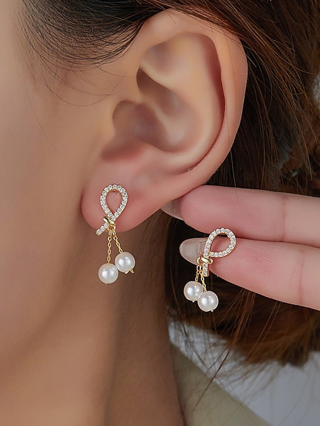 rhinestone earrings with imitation Women's pearl teardrop