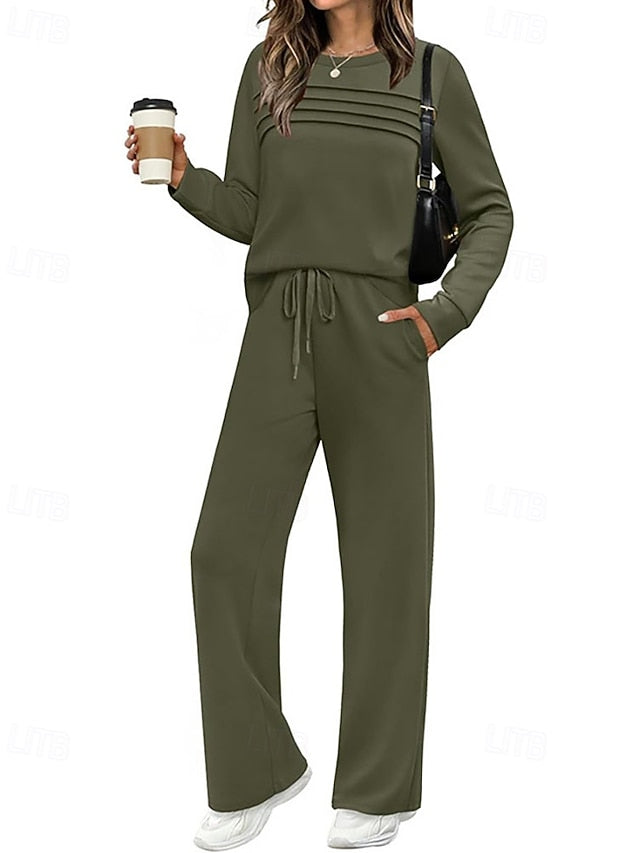 Women's Pants Sets Bolero Top Long Sleeve Round Neck Plain