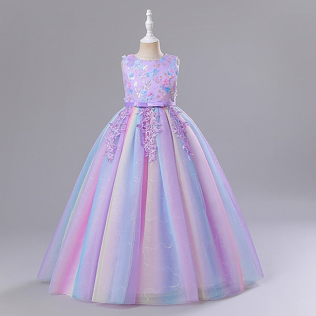 Party Dress Girl Flower Color Solid Girls' Kids
