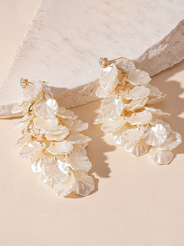 Floral Petal Earrings - Drop Layered Elegant Satin Women's