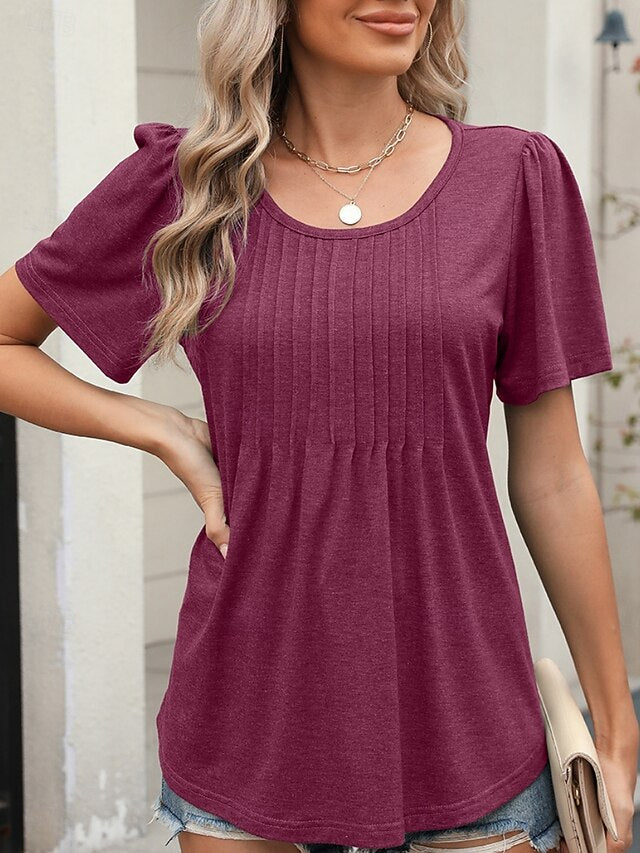 Women's T Shirt Tee Top Ruched Plain Fashion Stylish
