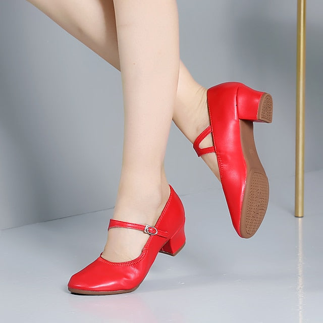 Women's Mary Jane Gold Dance with Buckle Shoes Low Heel