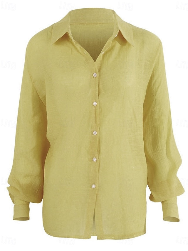Women's Shirt Button Up Blouse 100% Cotton Buttons Solid