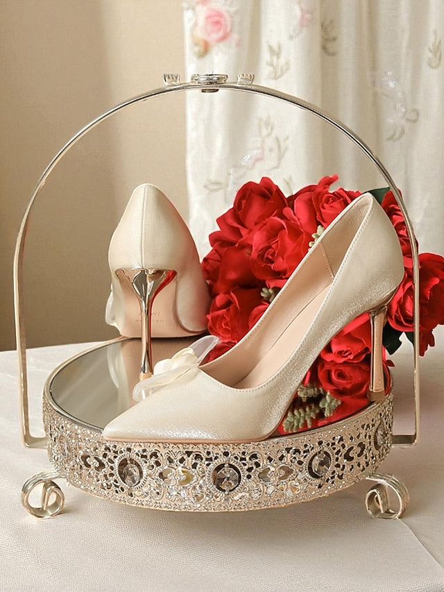 Floral Pointed Heels Wedding Satin Elegant - Women's Ivory
