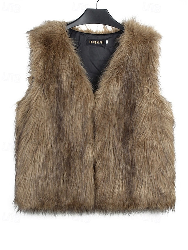 Coat Faux Women's Comfortable Fur Furs Vest Leathers