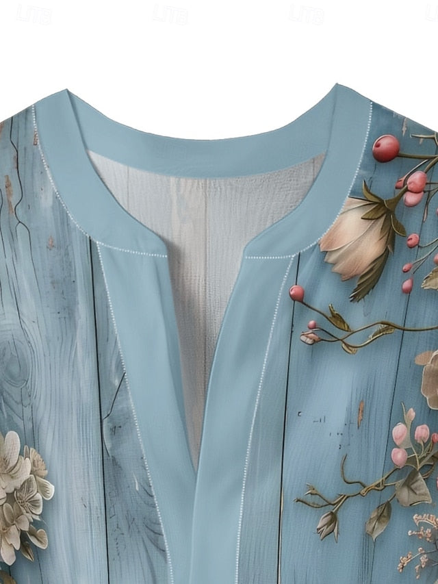 Women's Blouse Ruffle Print Floral Stylish Modern 3/4