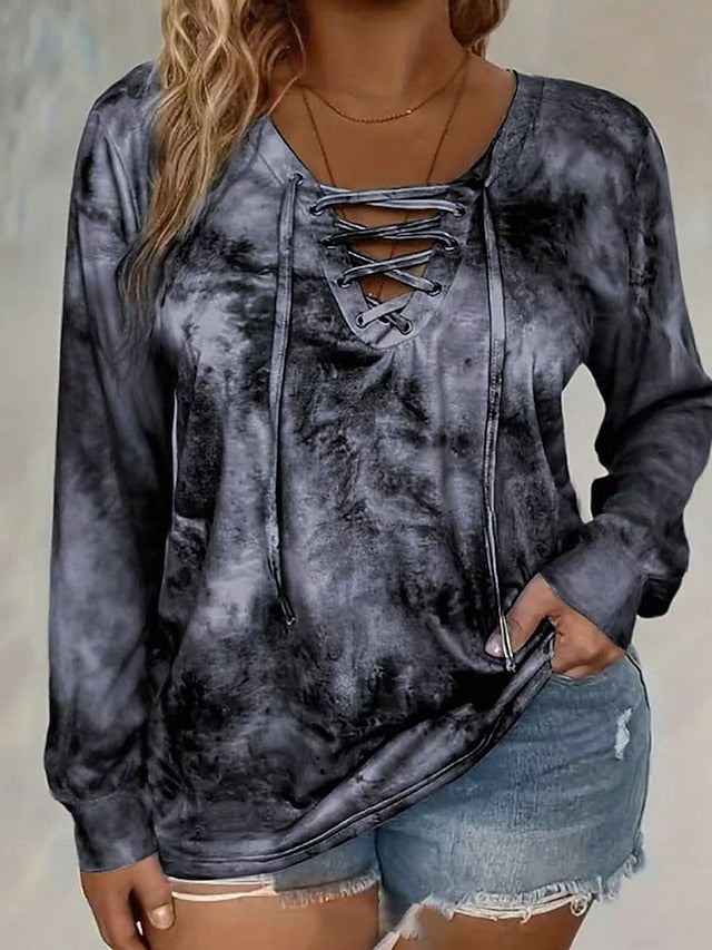 Women's Blouse Patchwork Tie Dye Elegant Casual Long Sleeve