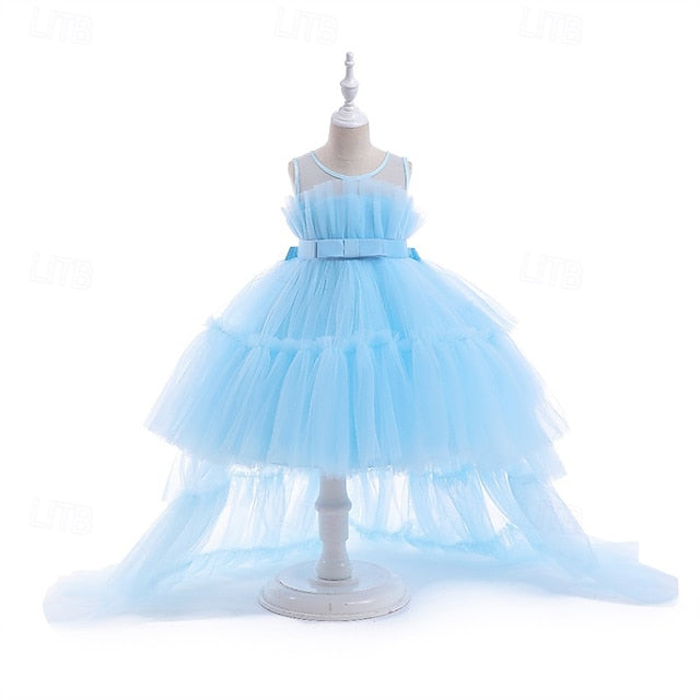 Kids Party Color Sleeveless Performance Girls' Solid Dress