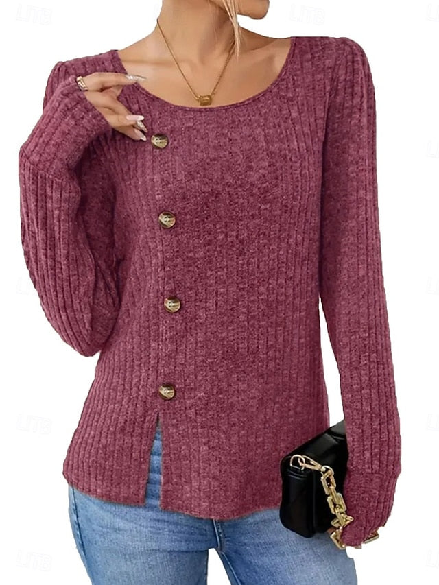 Women's Blouse Buttons Solid Color Stylish Casual Long