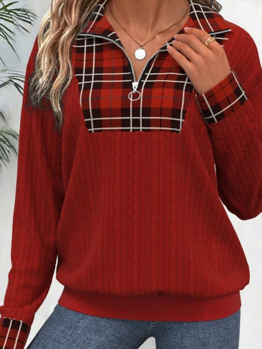 Women's Blouse Zipper Print Geometric Plaid Stylish Casual