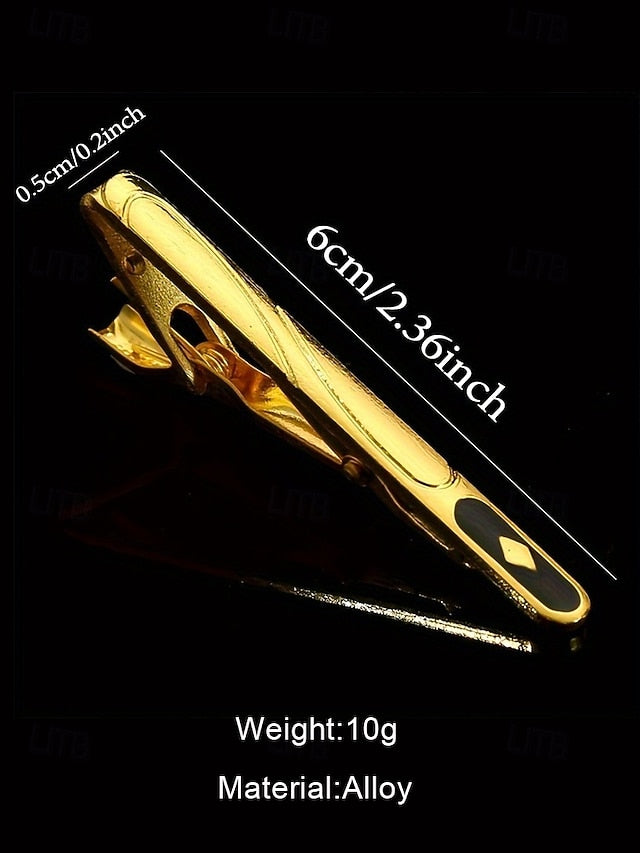 Sleek Men Clip Black Design Gold Tie for with Elegant Inlay –