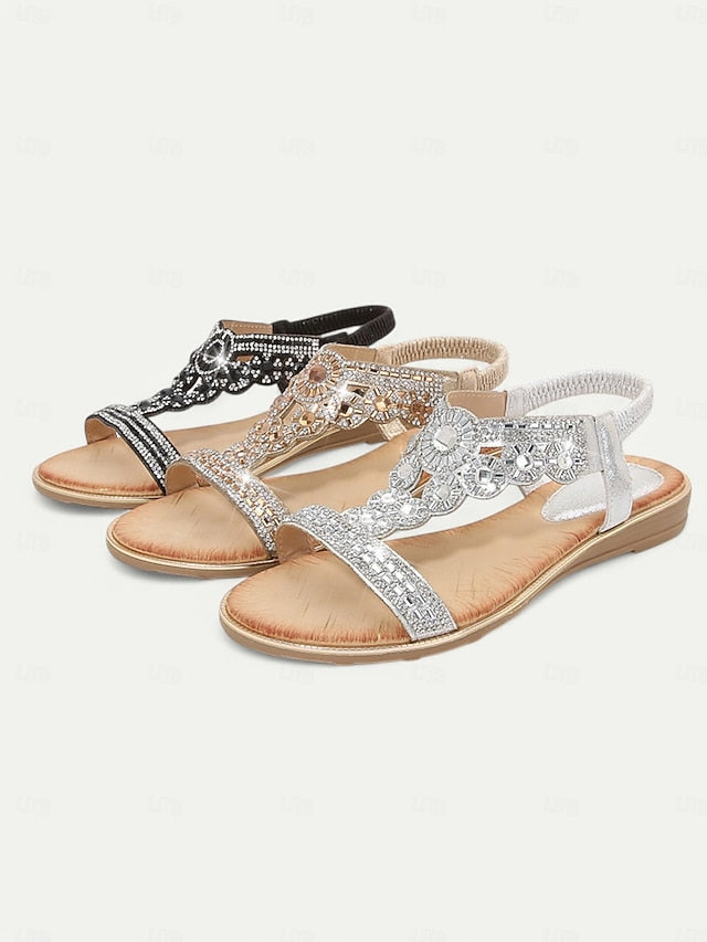 Rhinestone T-Strap Elegant – Women's Sandals Embellished