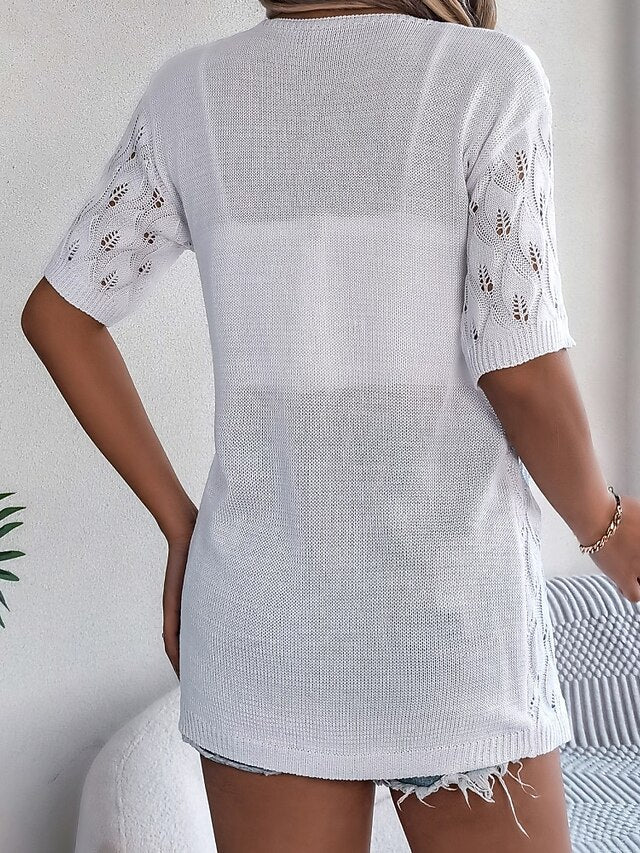 Women's Tunic Summer Tops Blouse Eyelet top Eyelet Plain