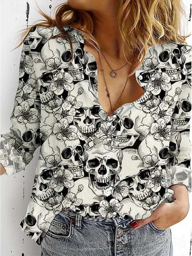Women's Shirt Linen Like Breathable Lightweight Skulls