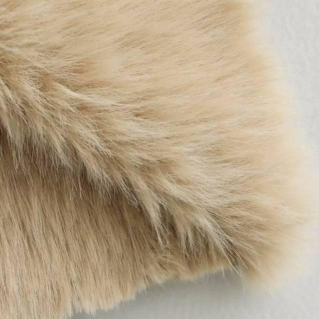 Fur Buttons Pocket Faux Coat Comfortable Warm Women's