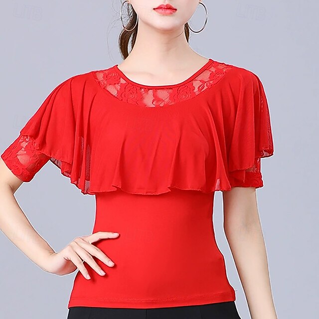 Latin Dance Top Lace Pure Color Splicing Women's