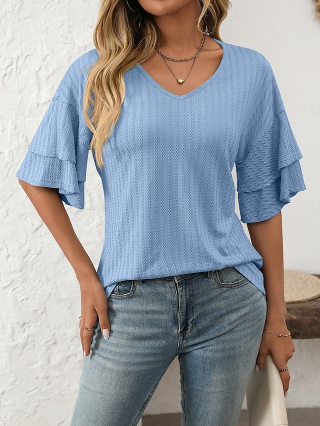 Women's T Shirt Tee Top Ruffle Plain Fashion Stylish