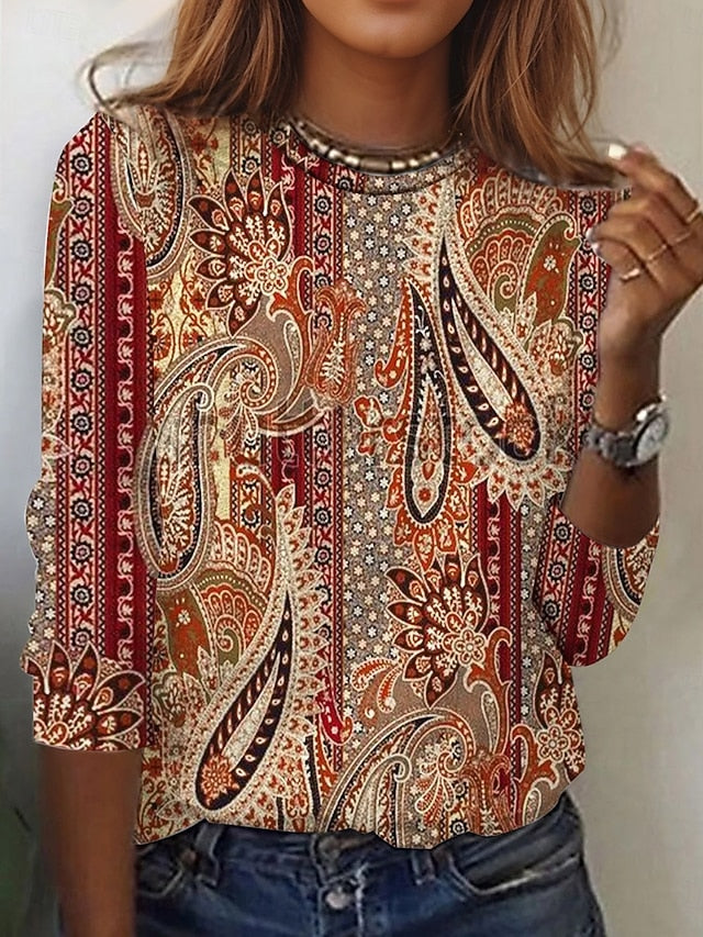 Women's T Shirt Casual Print Regular Tops Daily Orange