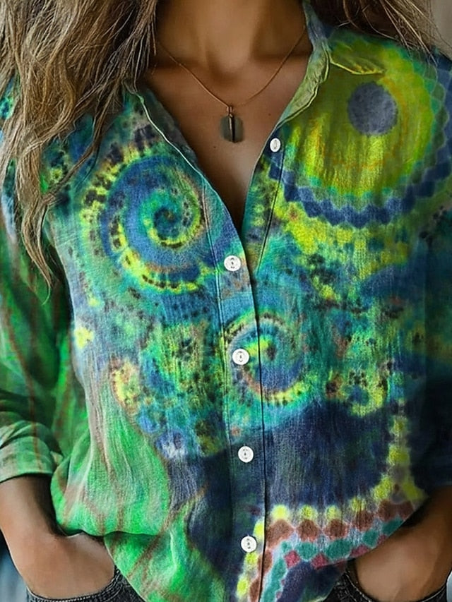 Women's Shirt Faux Cotton Linen Buttons Print Floral