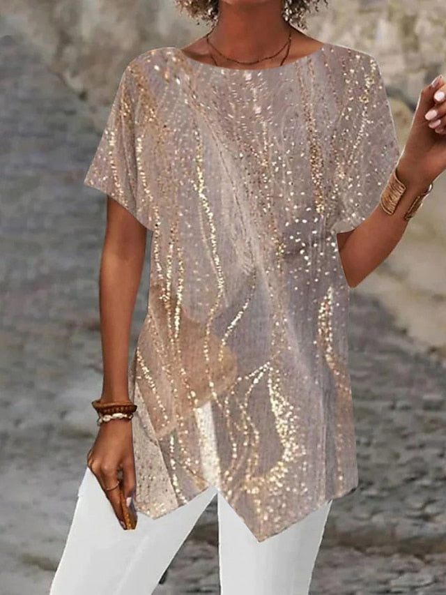 Women's Blouse Asymmetrical Hem Basic Abstract Print Short