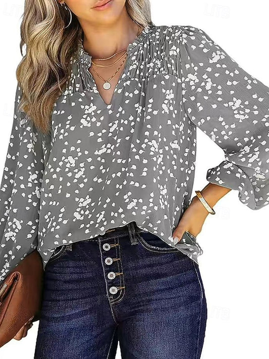 Women's Blouse Ruched Print Polka Dot Vintage Stylish Long