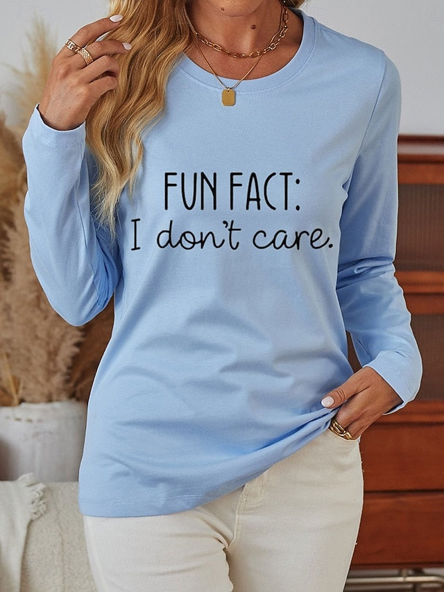 Women's 100% Cotton T Shirt Casual Letter Regular Tops Long