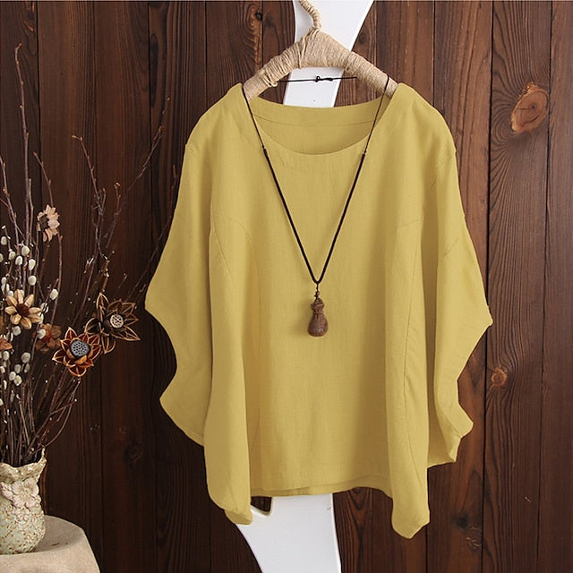 Women's T Shirt Blouse Plain Vintage Streetwear Half Sleeve
