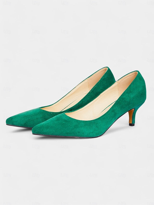with Women's Pumps Emerald Pointed-Toe Suede Green Kitten