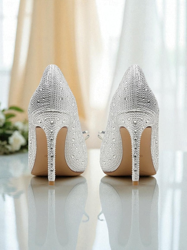 Gold Heel High Sparkly Women's Pumps - Crystal Embellished