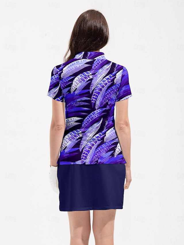 Women's Golf Polo Shirt Ocean Blue Short Sleeve Top Ladies