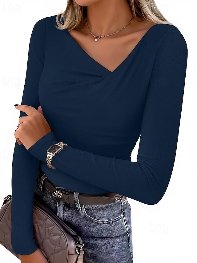 Women's Blouse Ruched Plain Casual Long Sleeve Asymmetrical
