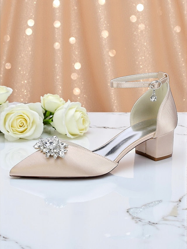 Heel Block Women's Shoes Burgundy with Satin Wedding