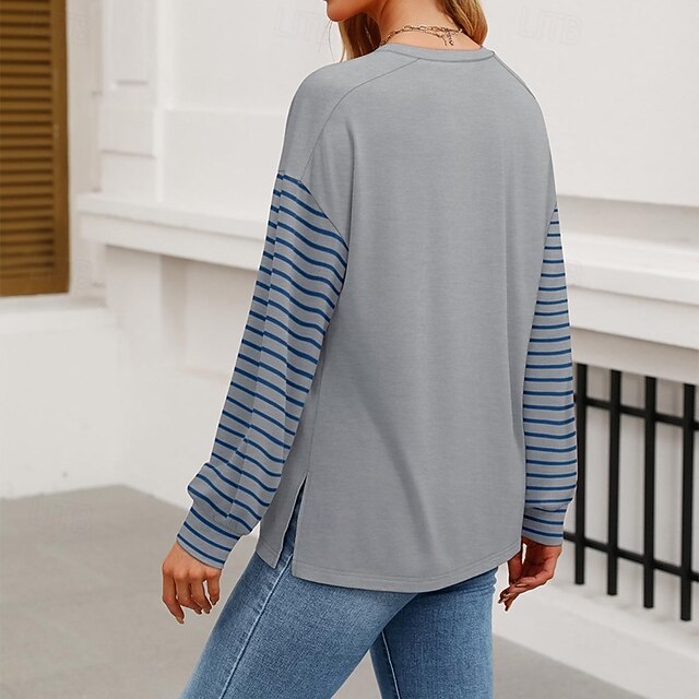 Women's T Shirt Tee Top Patchwork Striped Fashion Classic