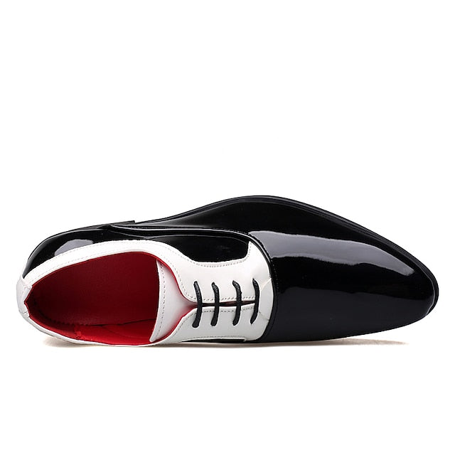 White Leather and – Faux Shoes Patent Men's Oxford Red