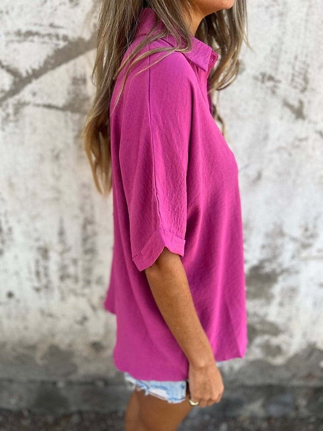 Women's Shirt Buttons Plain Basic Modern Half Sleeve Shirt