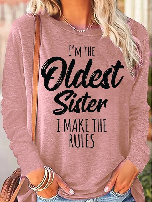 Women's T Shirt Print Letter Family Fashion Long Sleeve