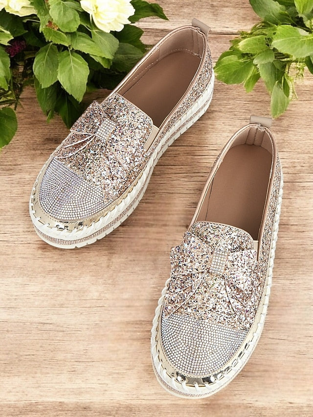 Women – Rhinestone Glittery for Sparkling Slip-On Loafers