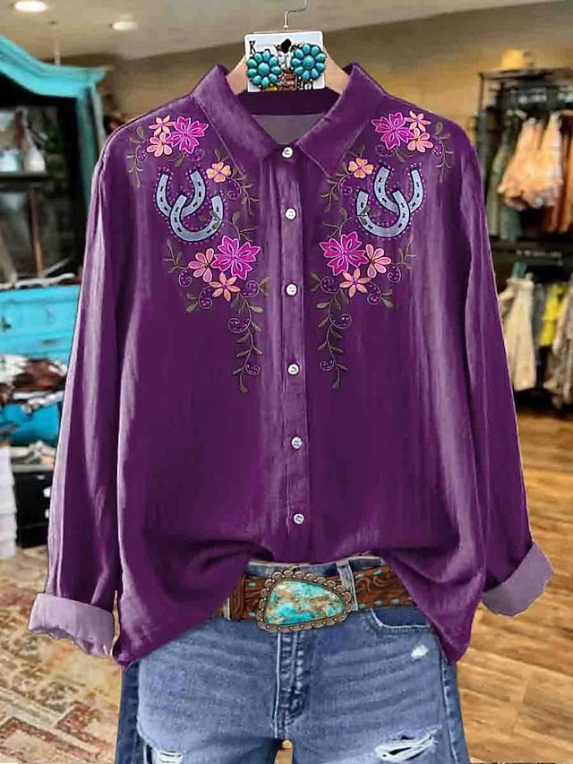 Women's Shirt Linen Like Breathable Lightweight Floral