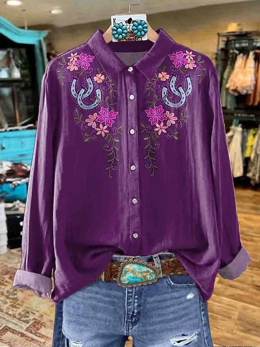 Women's Shirt Linen Like Breathable Lightweight Floral