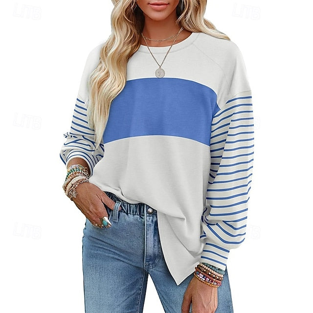 Women's T Shirt Tee Top Patchwork Striped Fashion Classic