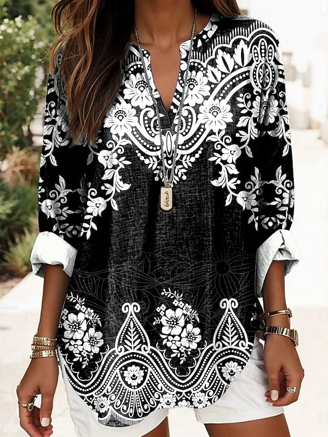 Women's Blouse Linen Like Breathable Lightweight Tunic V