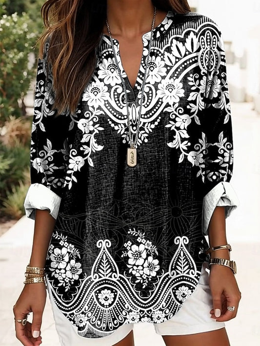 Women's Blouse Linen Like Breathable Lightweight Tunic V
