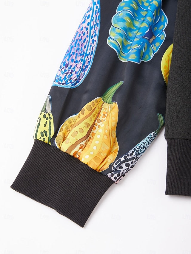 Women's Bomber Jacket Casual Street Patchwork Pumpkin Print