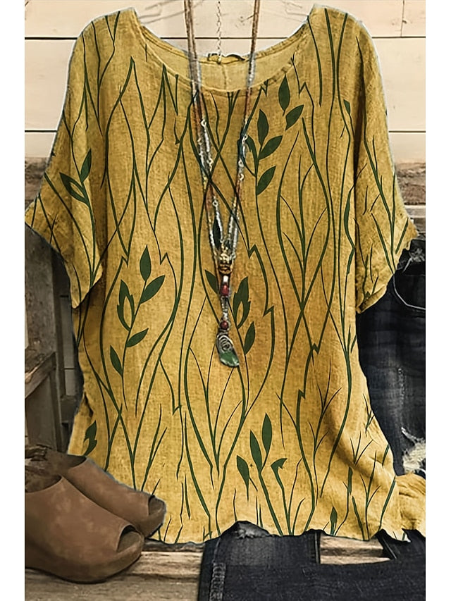 Women's Shirt Boho Shirt Blouse Fashion Print Short Sleeve