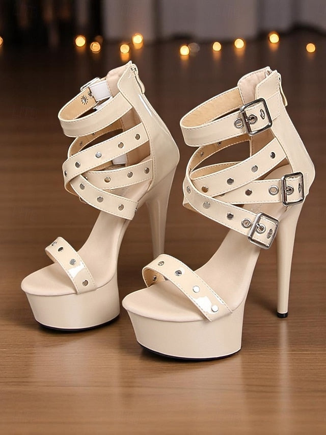 Heels Buckled Women's Platform Straps and White High with