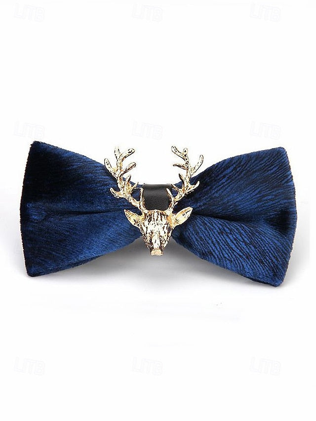 Men's Tie Bow Gold Deer Head with Pin Velvet