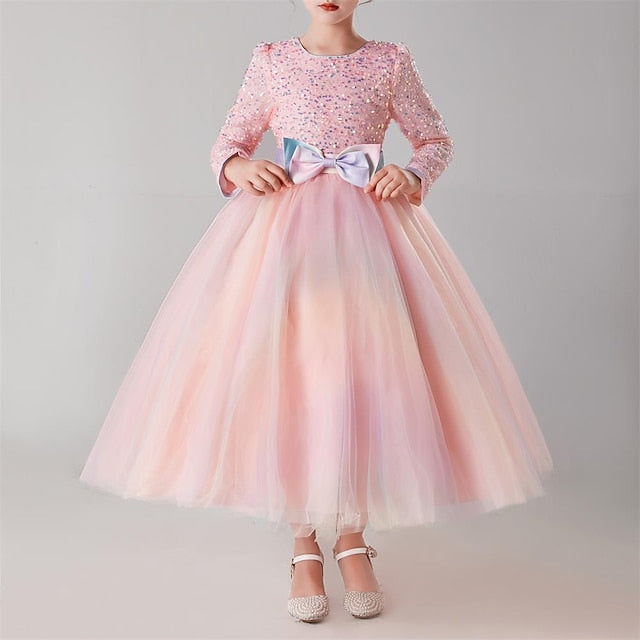 Flower Color Solid Girl Kids Girls' Party Dress